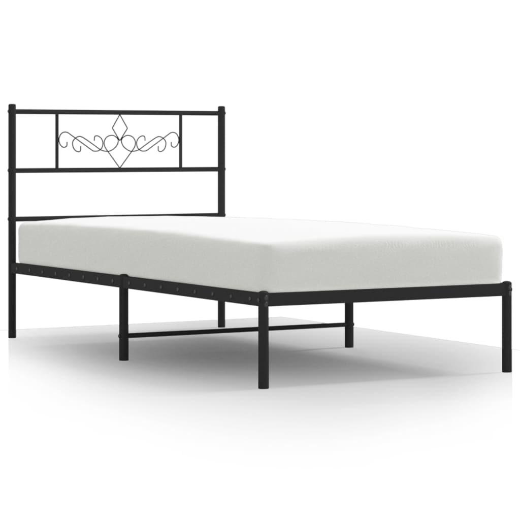 Bed frame with headboard metal black 80x200 cm