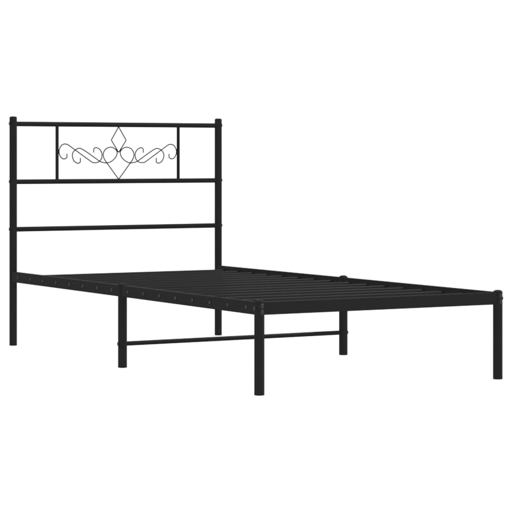 Bed frame with headboard metal black 80x200 cm