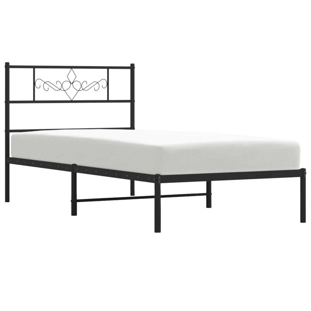 Bed frame with headboard metal black 80x200 cm