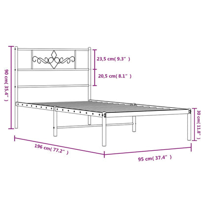 Bettgestell mit Kopfteil Metall Schwarz 90x190 cm