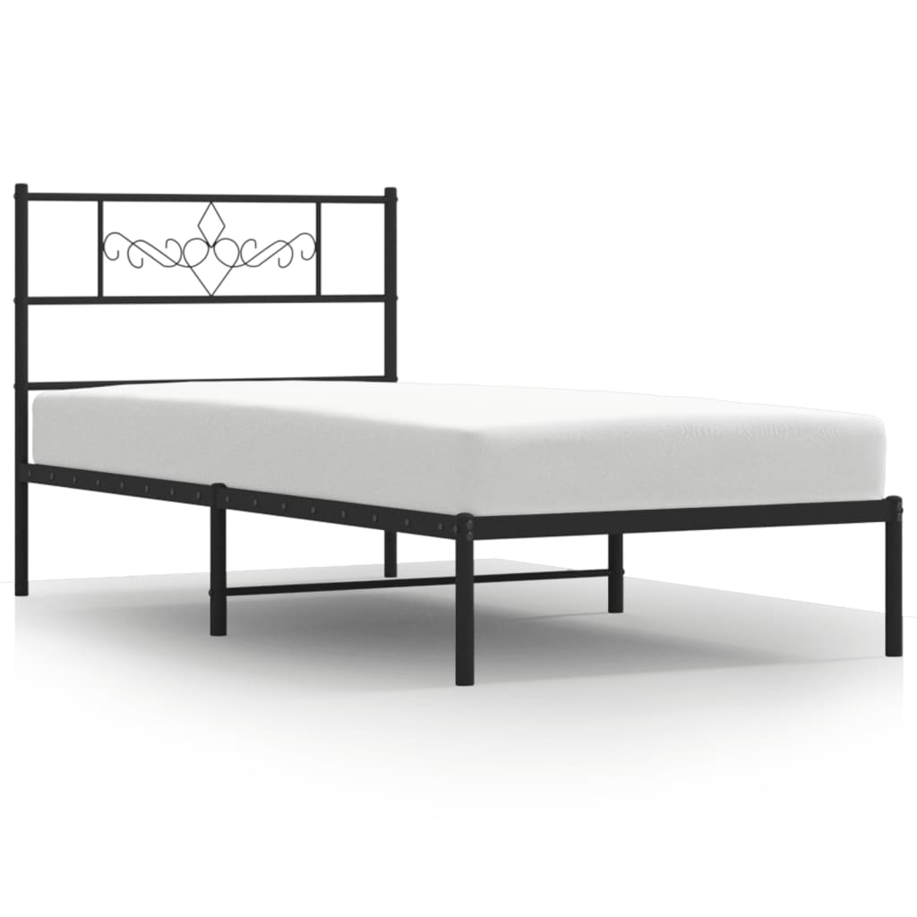 Bed frame with headboard metal black 90x200 cm