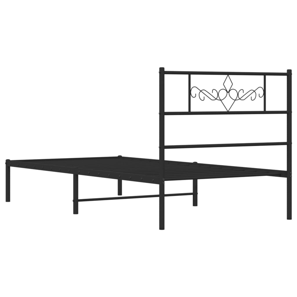 Bed frame with headboard metal black 90x200 cm