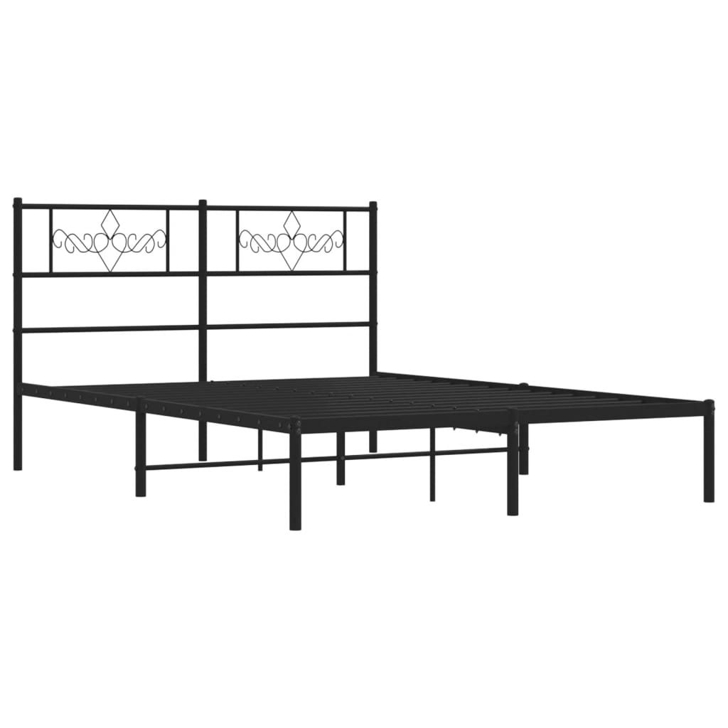 Bed frame with headboard metal black 160x200 cm