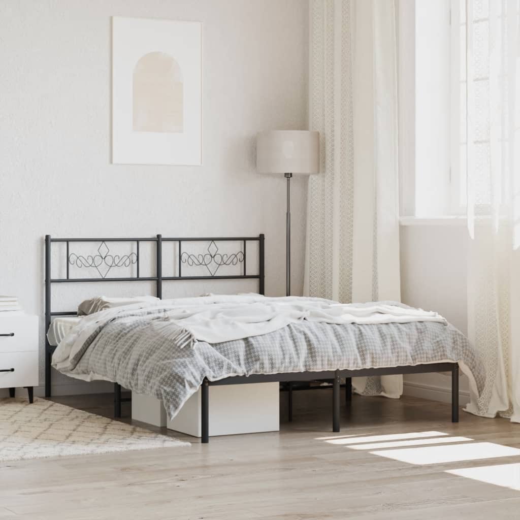 Bed frame with headboard metal black 160x200 cm