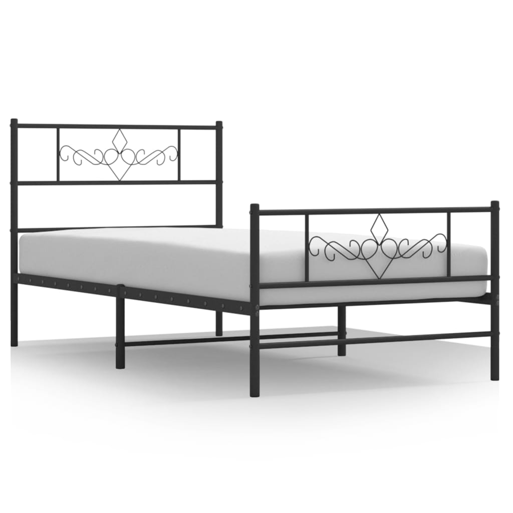 Bed frame with head and footboard metal black 90x200 cm