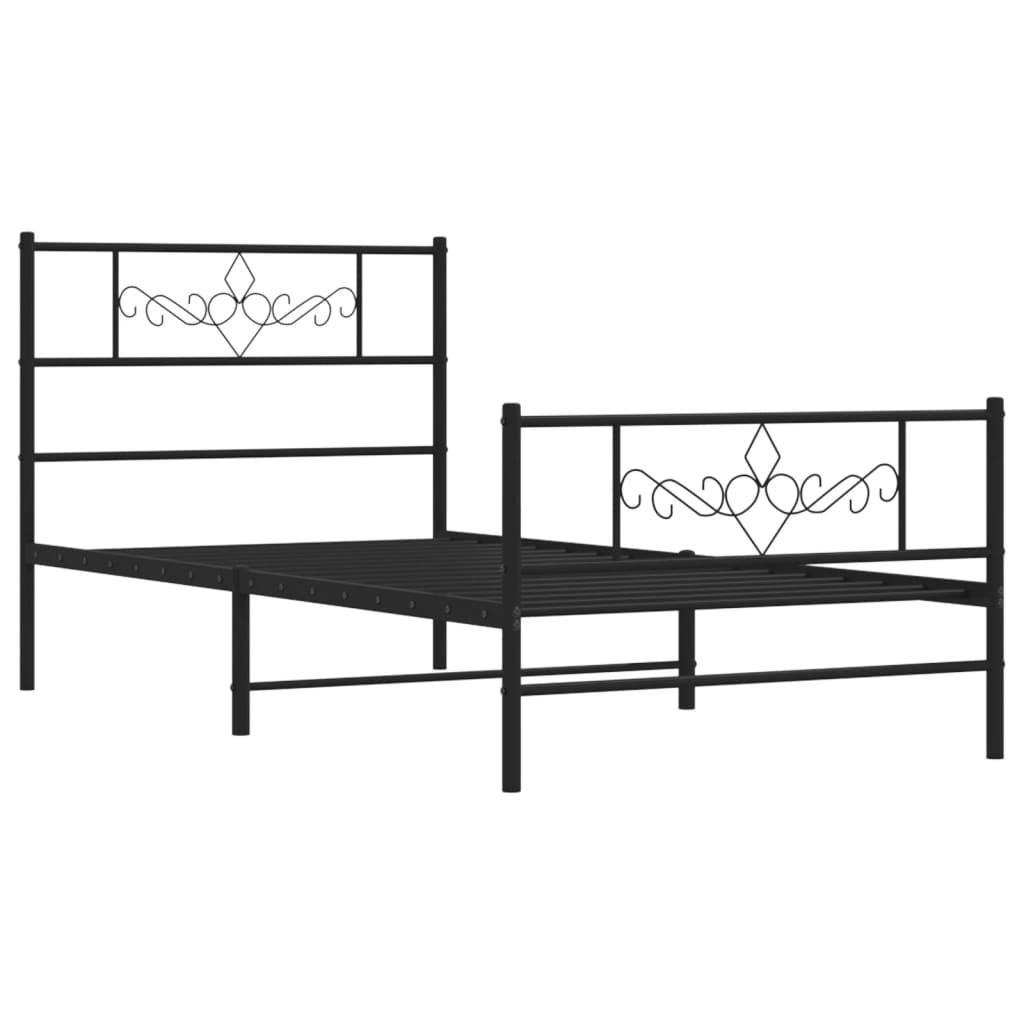 Bed frame with head and footboard metal black 90x200 cm