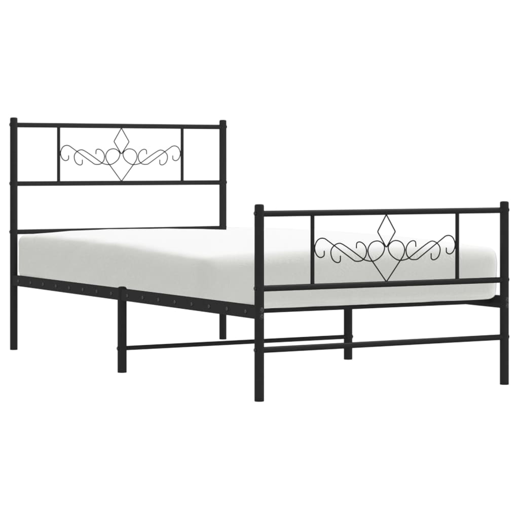 Bed frame with head and footboard metal black 90x200 cm