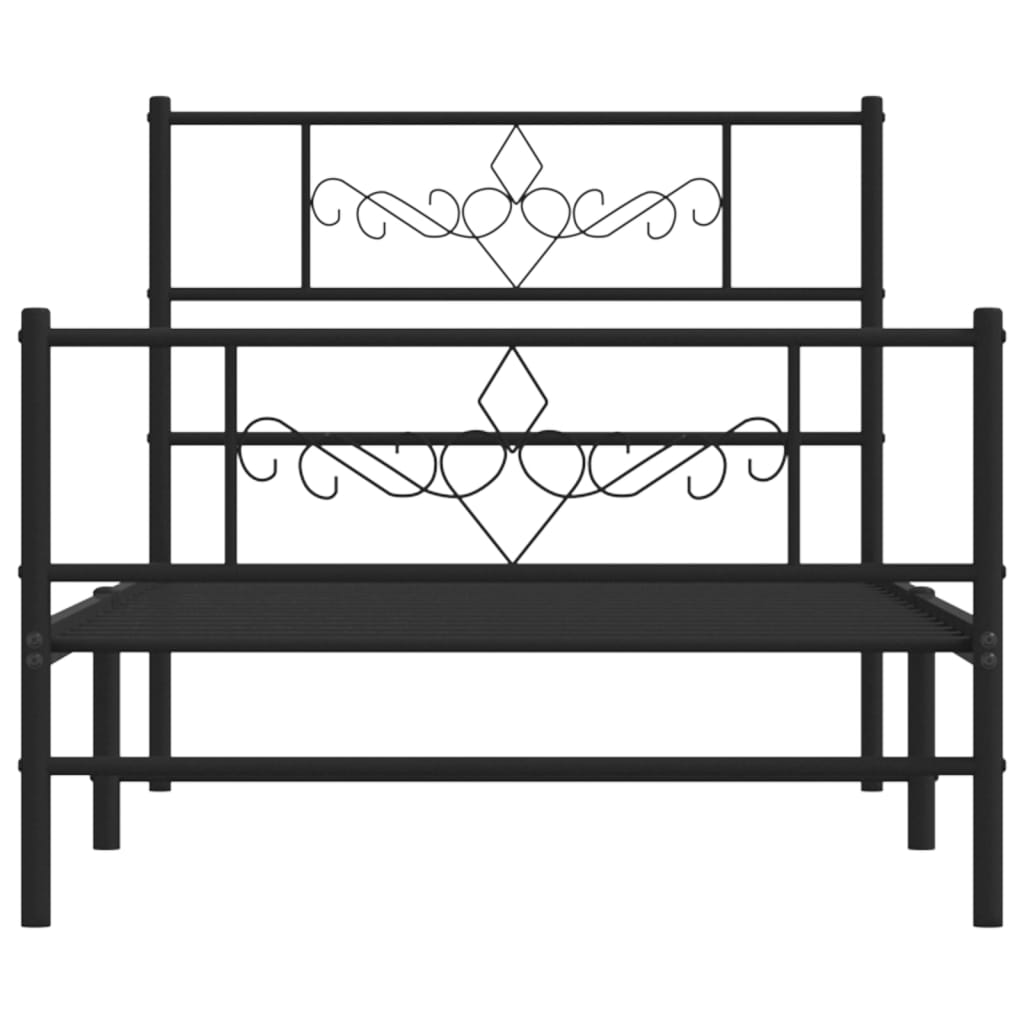 Bed frame with head and footboard metal black 90x200 cm