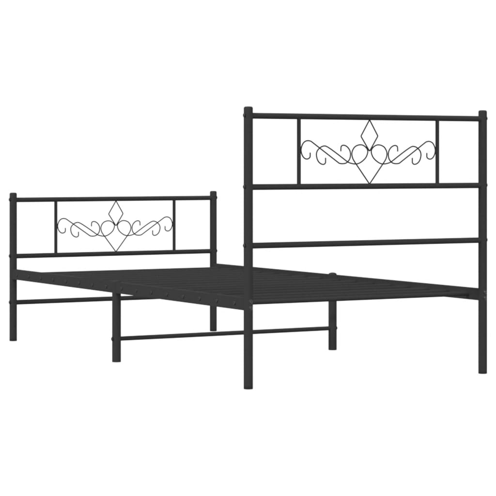 Bed frame with head and footboard metal black 90x200 cm