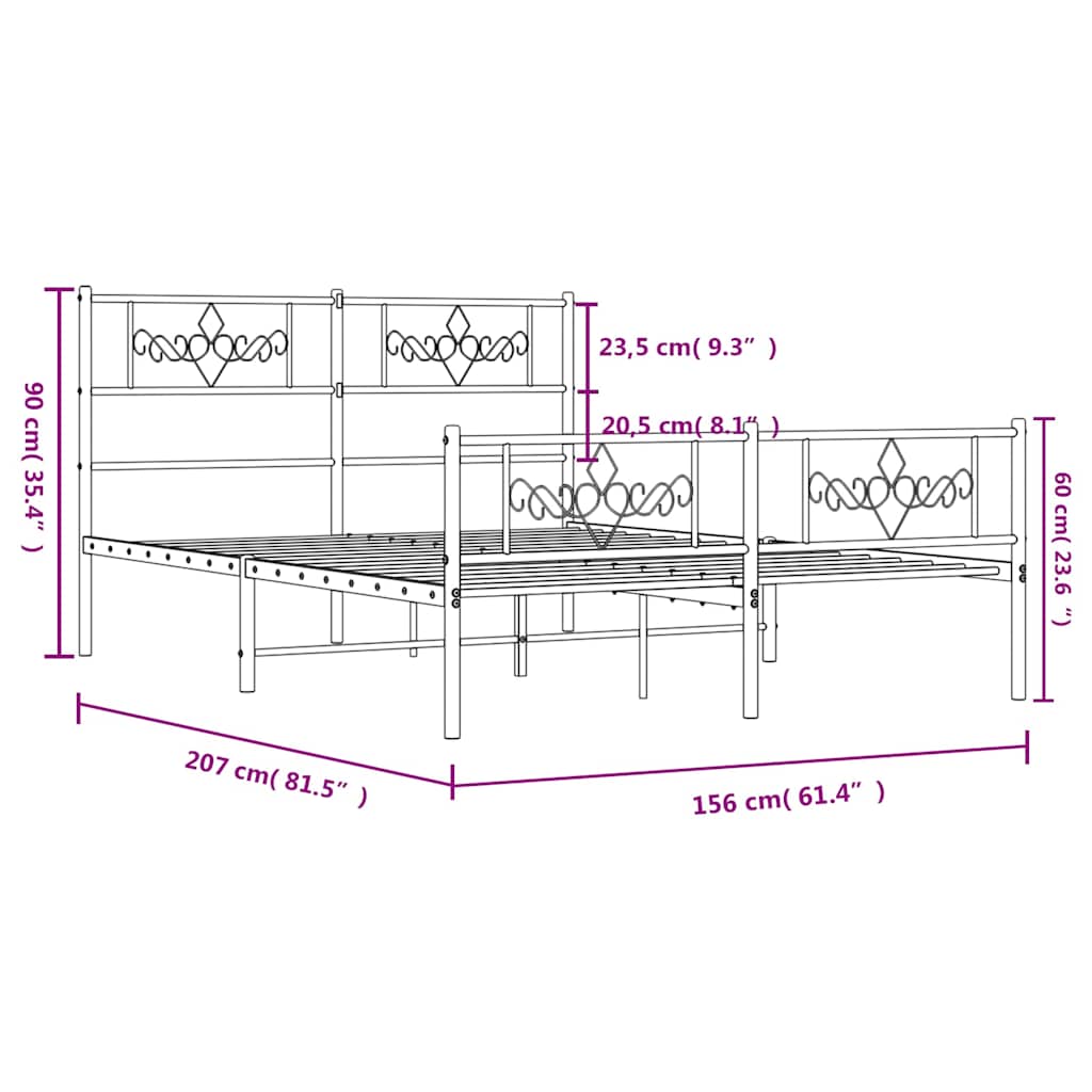 Bettgestell mit Kopf- und Fußteil Metall Schwarz 150x200 cm