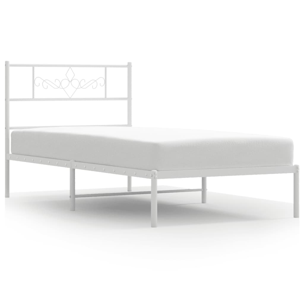 Bed frame with headboard metal white 90x200 cm