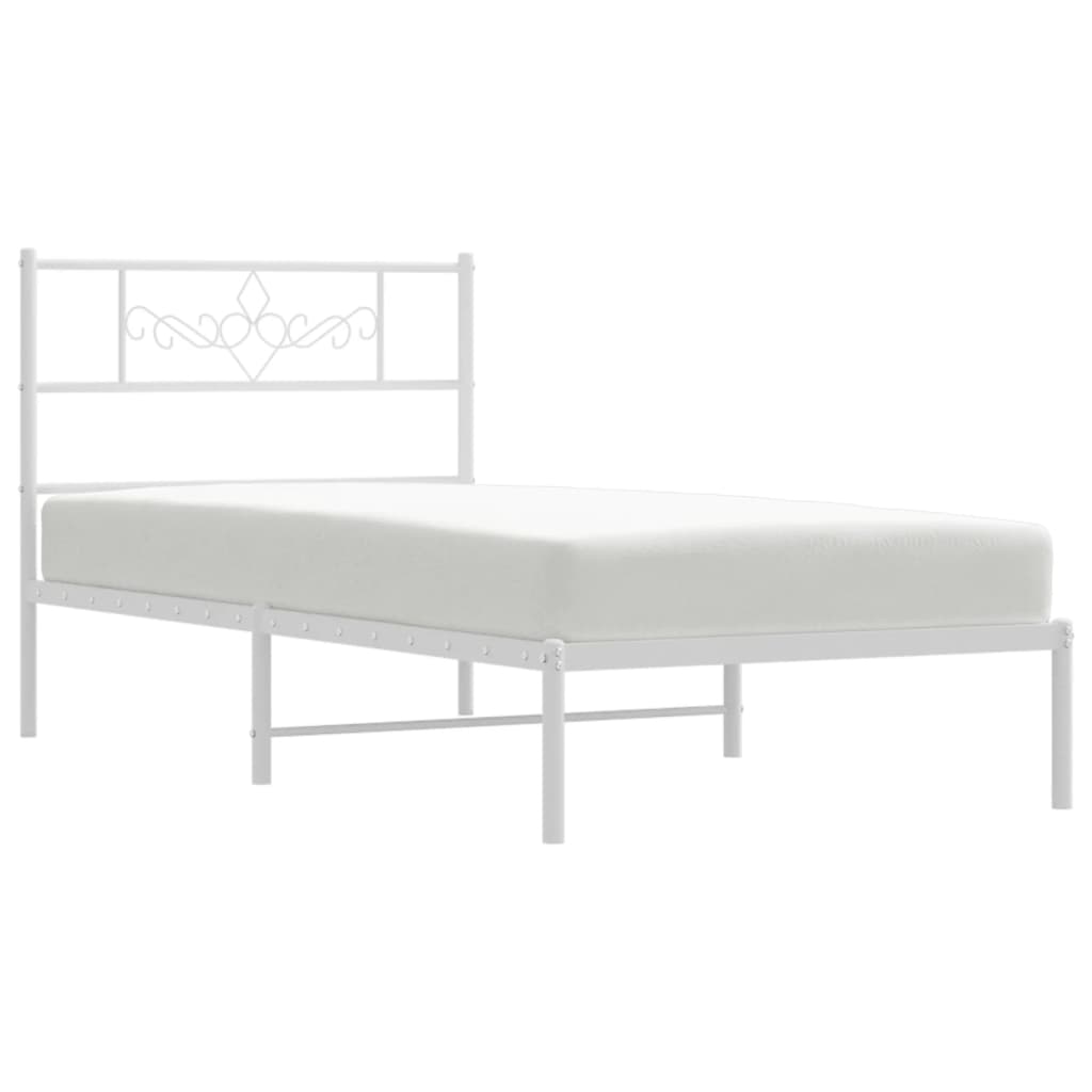 Bed frame with headboard metal white 90x200 cm