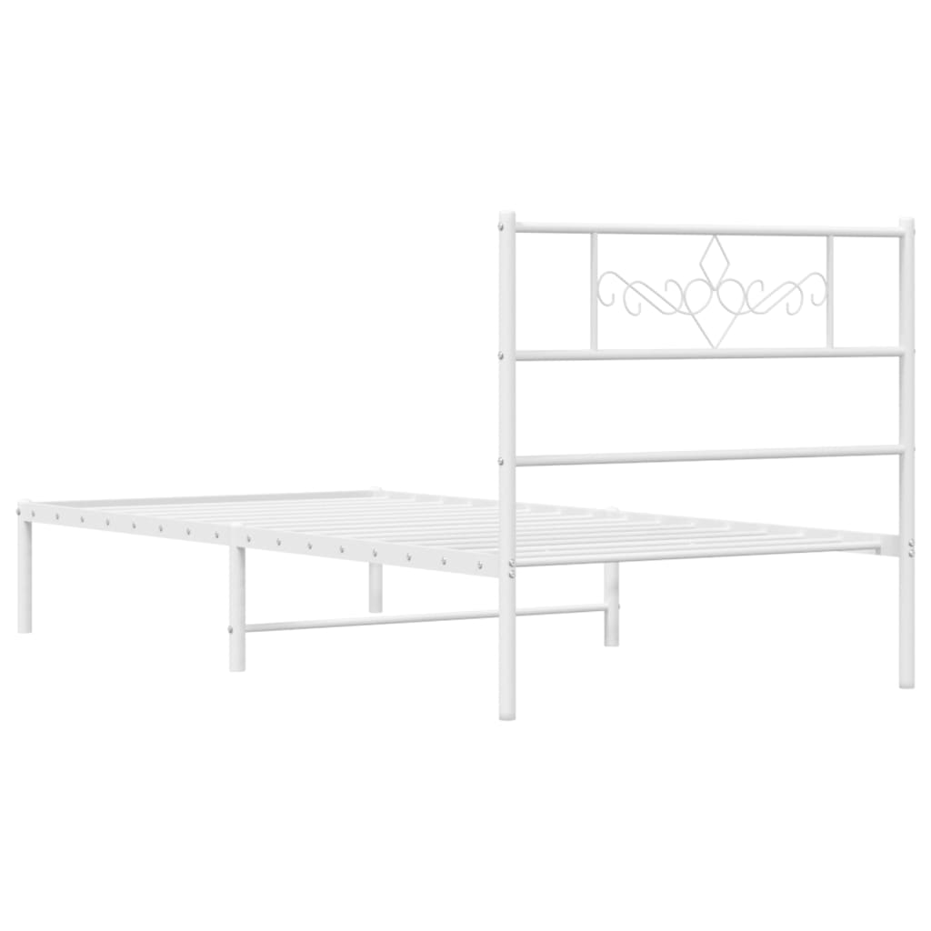 Bed frame with headboard metal white 90x200 cm
