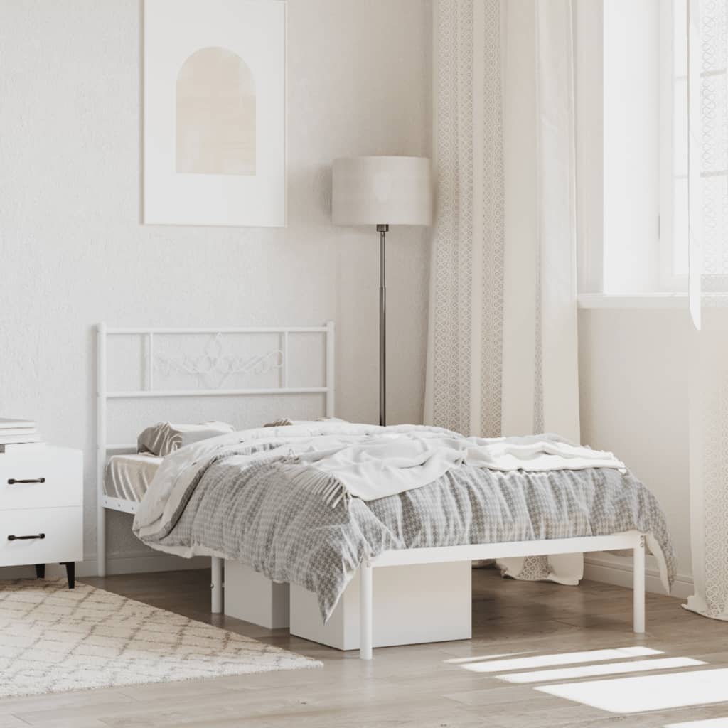 Bed frame with headboard metal white 90x200 cm