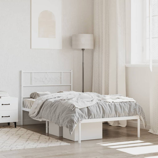 Bed frame with headboard metal white 90x200 cm