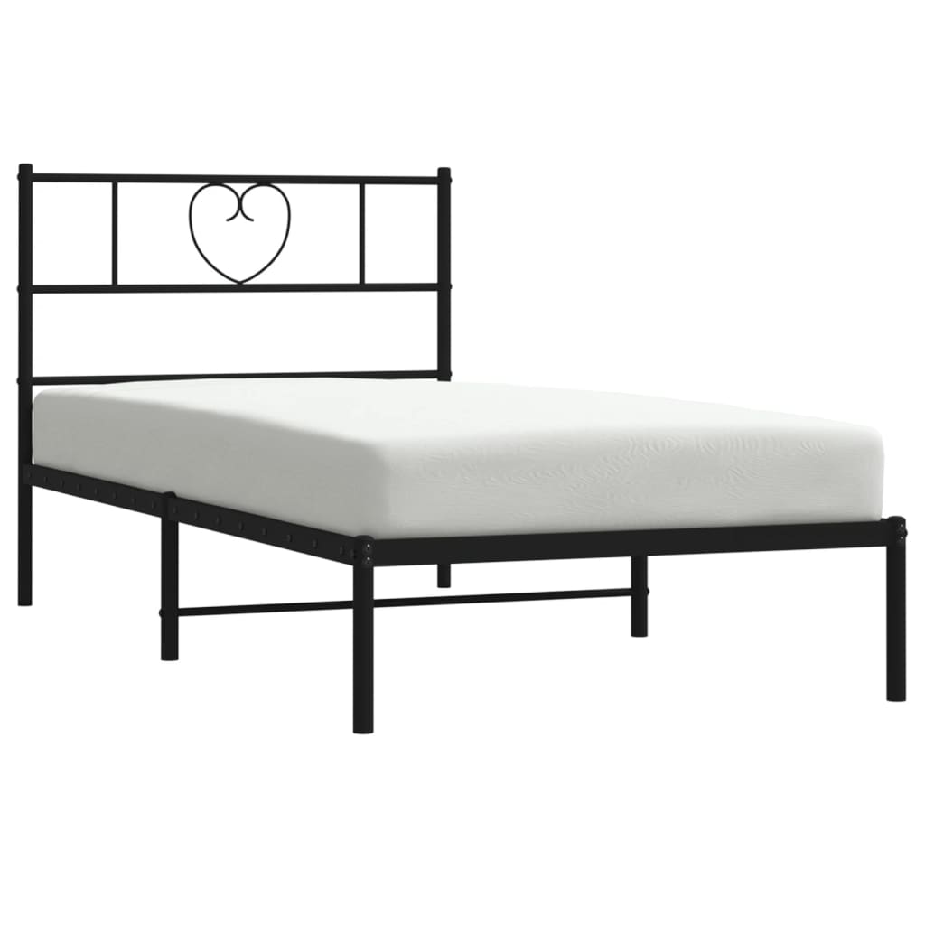 Bed frame with headboard metal black 90x190 cm