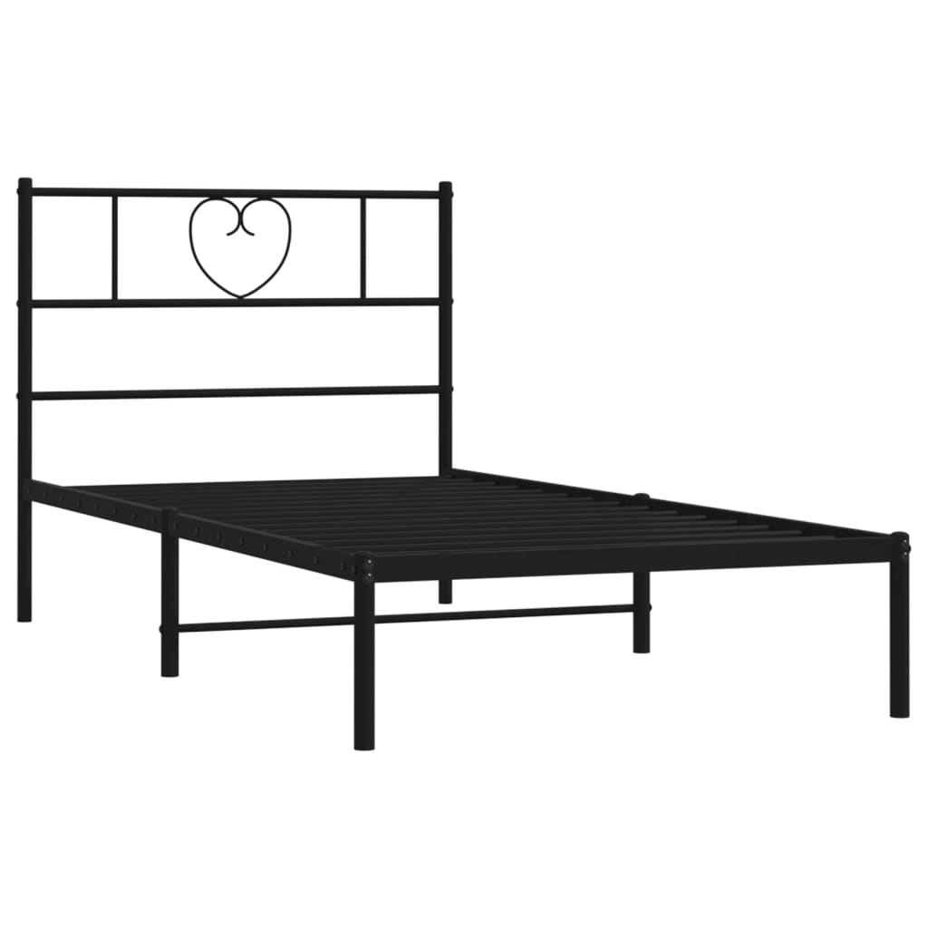 Bed frame with headboard metal black 90x190 cm