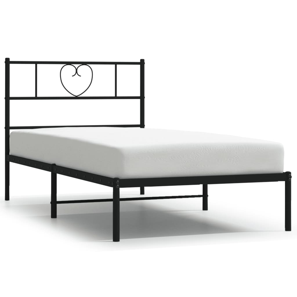 Bed frame with headboard metal black 90x200 cm