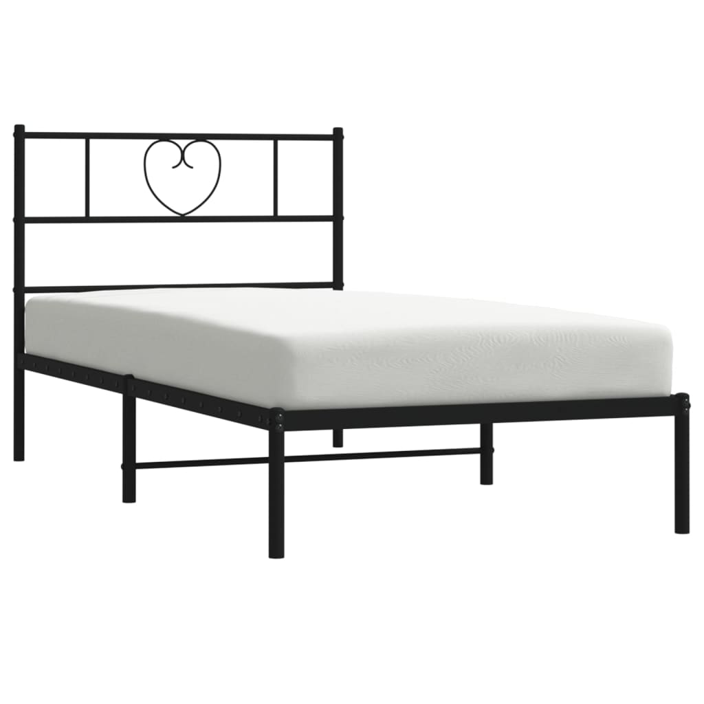 Bed frame with headboard metal black 90x200 cm
