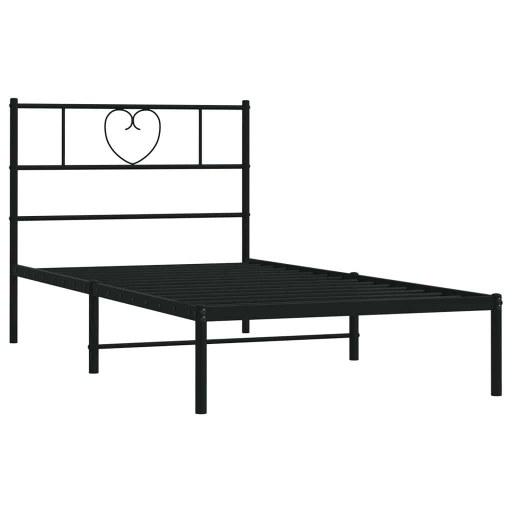 Bed frame with headboard metal black 90x200 cm