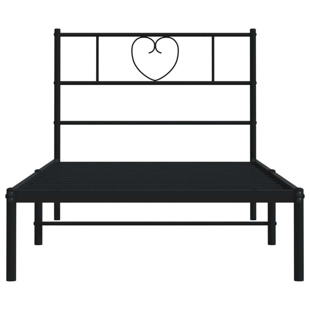 Bed frame with headboard metal black 90x200 cm