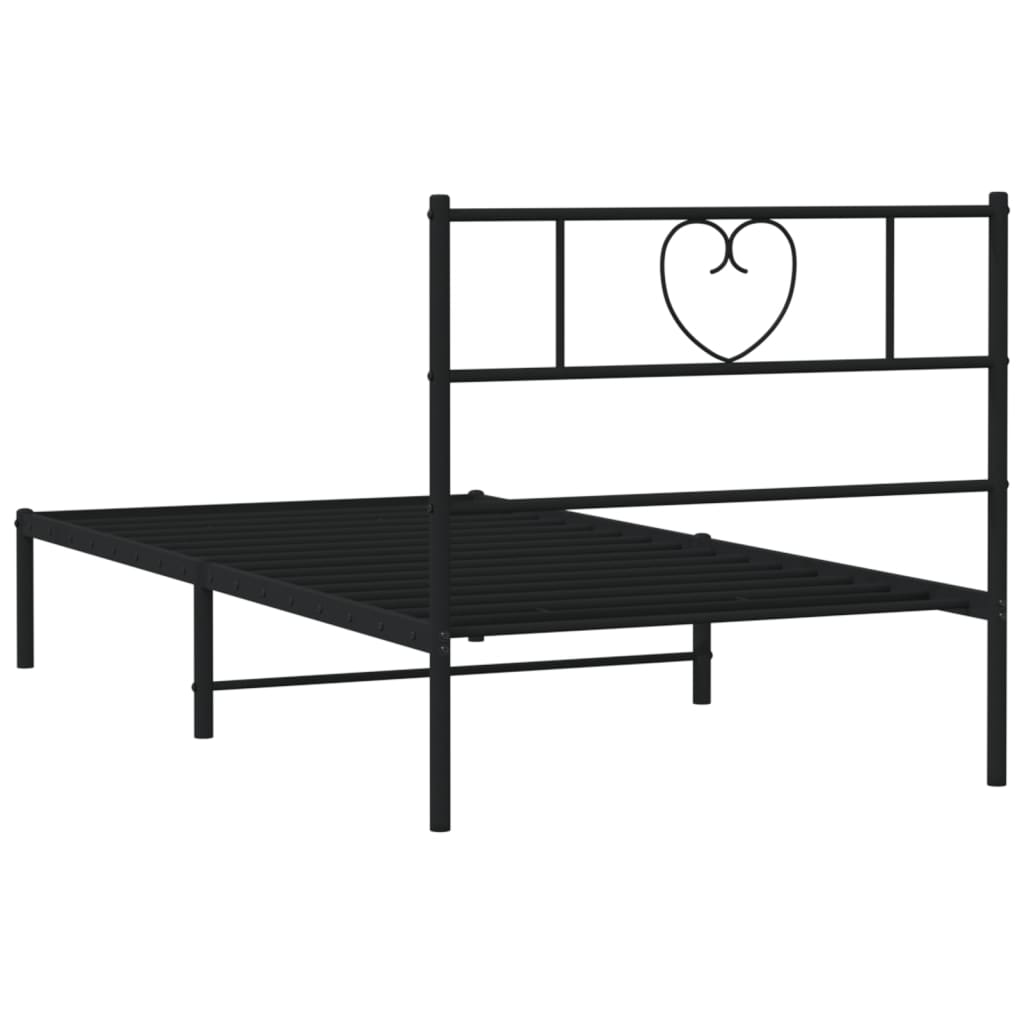 Bed frame with headboard metal black 90x200 cm