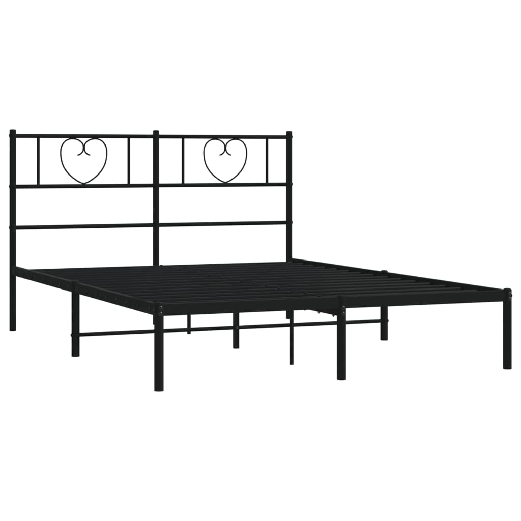 Bed frame with headboard metal black 140x200 cm