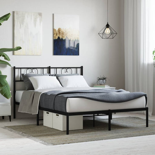 Bed frame with headboard metal black 140x200 cm