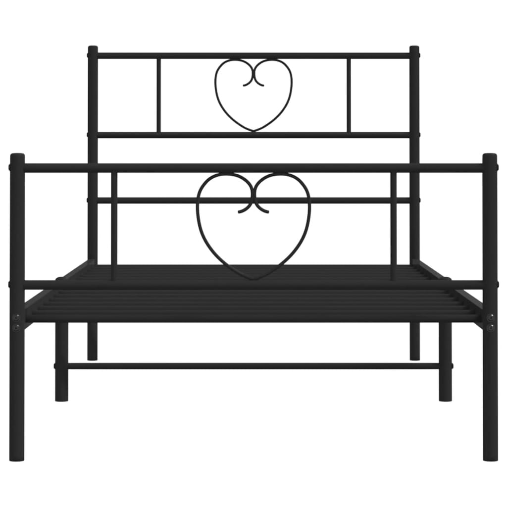 Bed frame with head and footboard metal black 75x190 cm