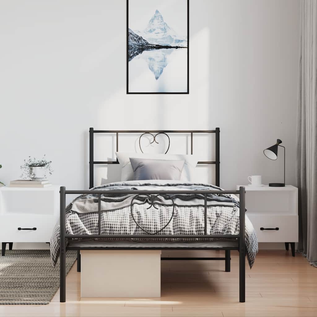 Bed frame with head and footboard metal black 100x190 cm