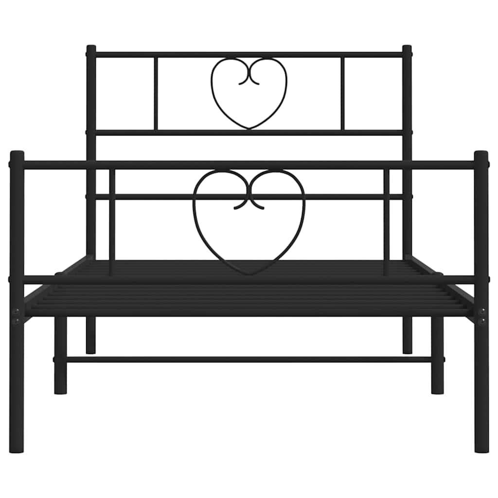 Bed frame with head and footboard metal black 100x190 cm