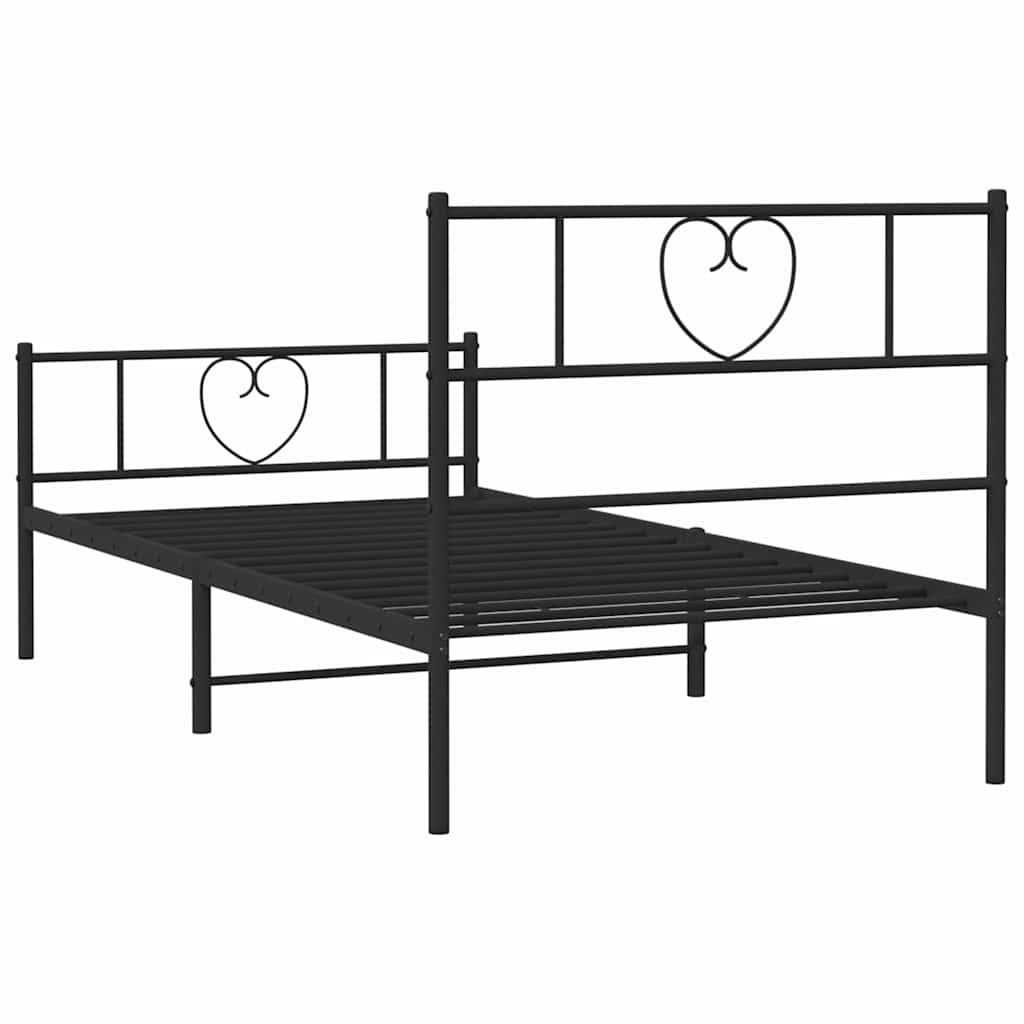 Bed frame with head and footboard metal black 100x190 cm