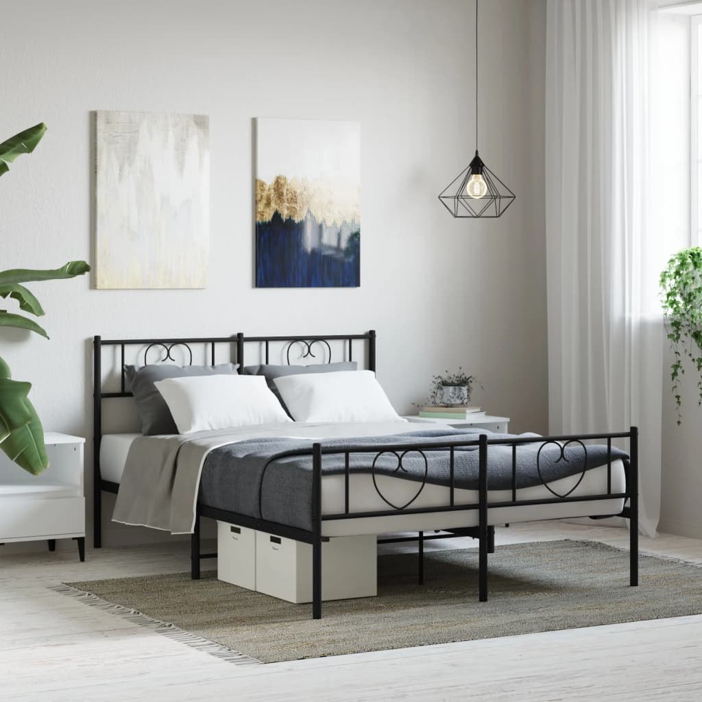 Bed frame with head and footboard metal black 120x190 cm