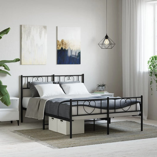 Bed frame with head and footboard metal black 120x190 cm
