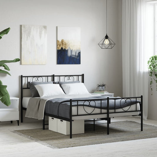 Bed frame with head and footboard metal black 120x200 cm