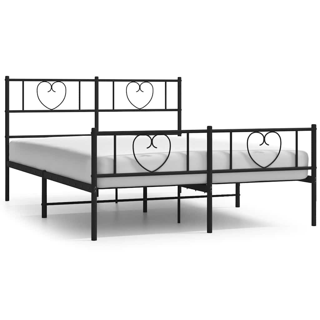 Bed frame with head and footboard metal black 135x190 cm