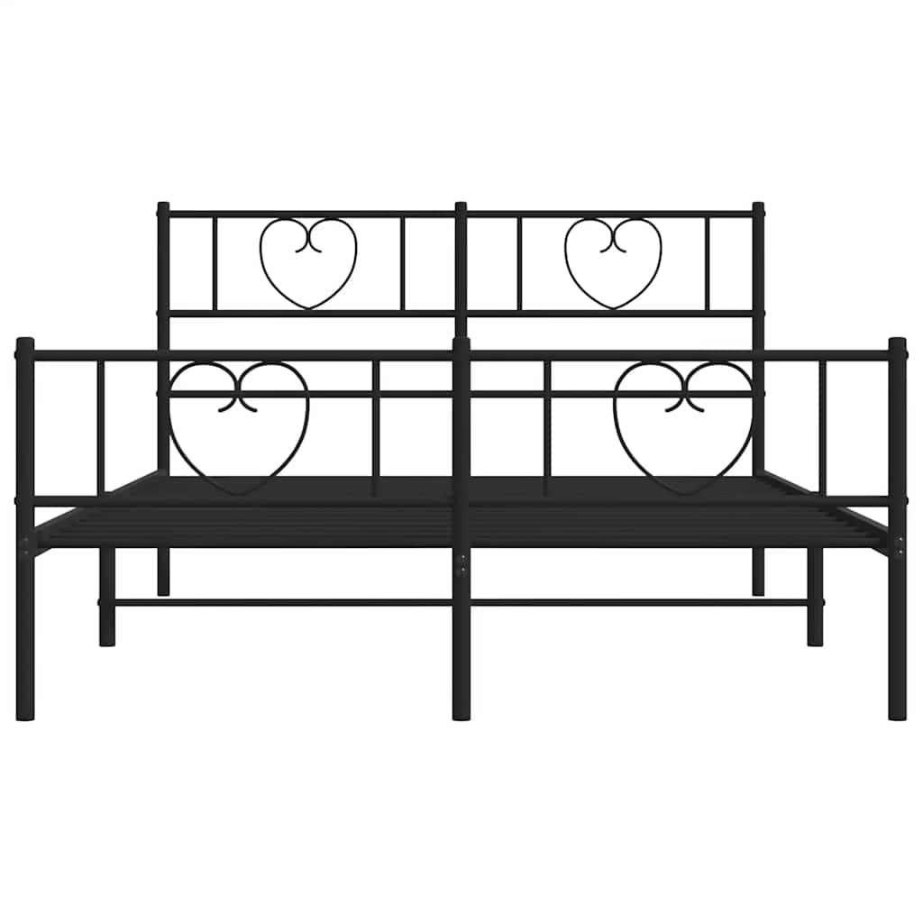 Bed frame with head and footboard metal black 135x190 cm
