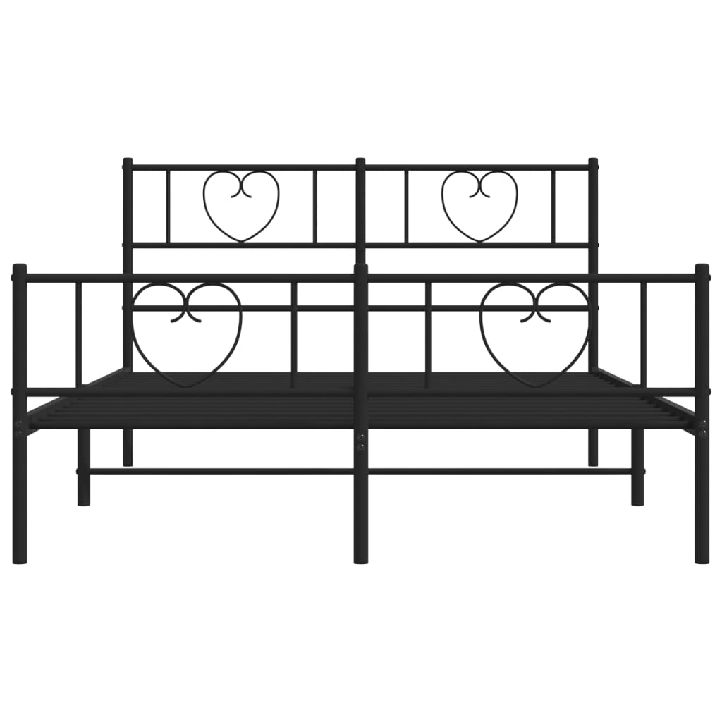 Bed frame with head and footboard metal black 140x190 cm