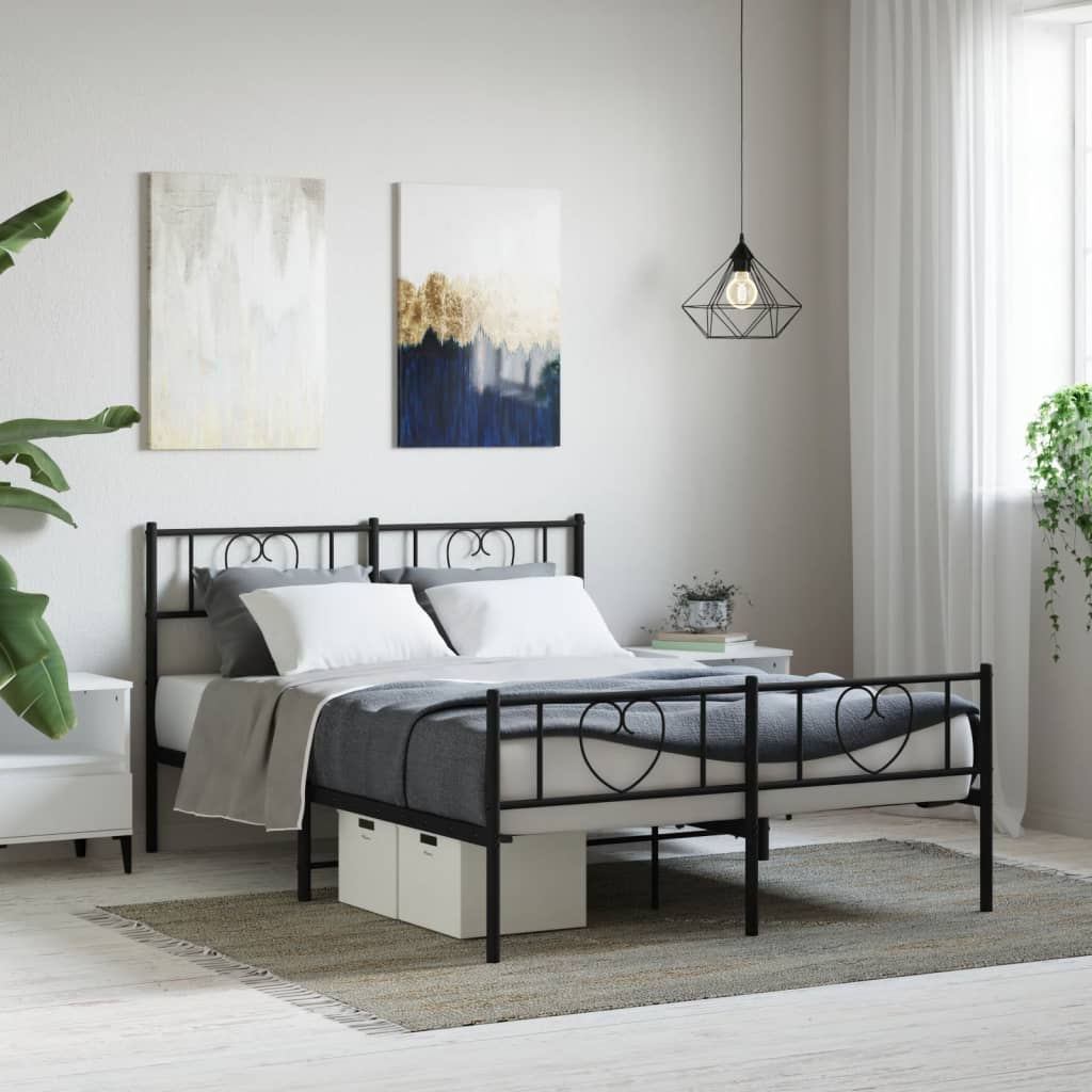 Bed frame with head and footboard metal black 140x190 cm