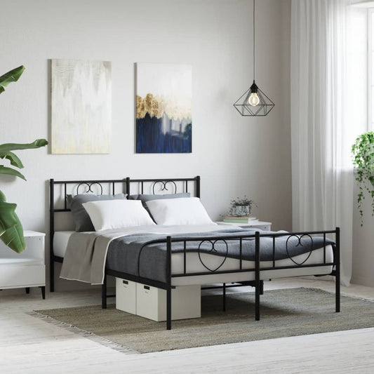 Bed frame with head and footboard metal black 140x190 cm