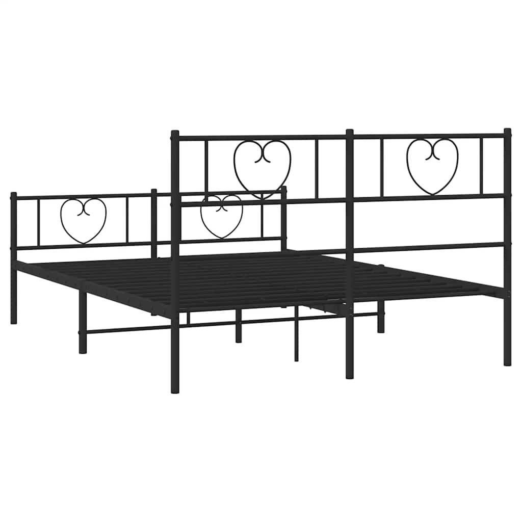 Bed frame with head and footboard metal black 150x200 cm