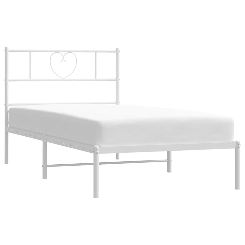 Bed frame with headboard metal white 100x190 cm