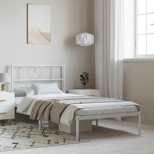 Bed frame with headboard metal white 100x190 cm