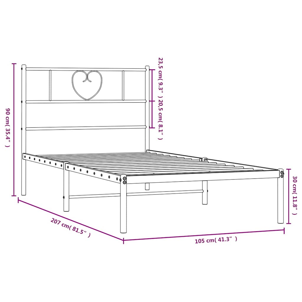 Bed frame with headboard metal white 100x200 cm