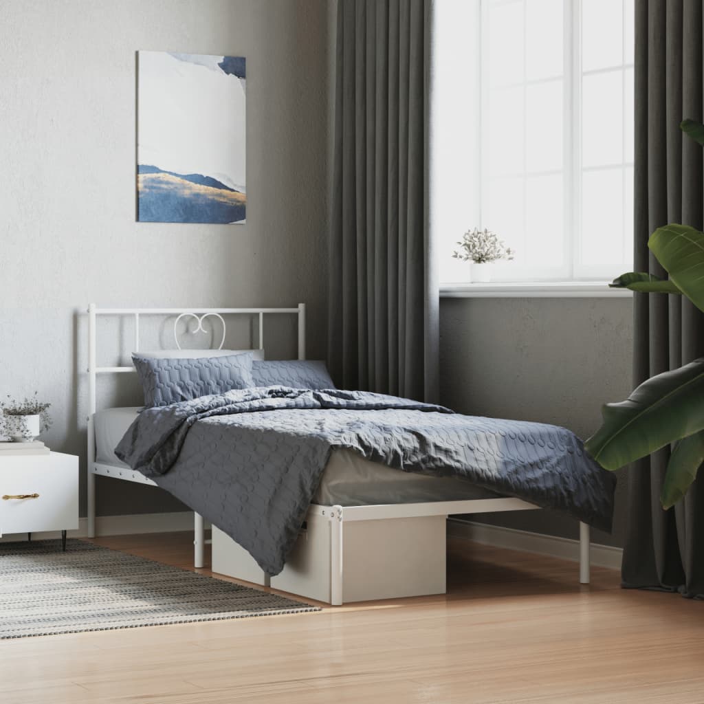 Bed frame with headboard metal white 100x200 cm
