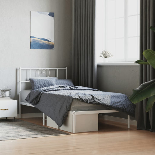 Bed frame with headboard metal white 100x200 cm