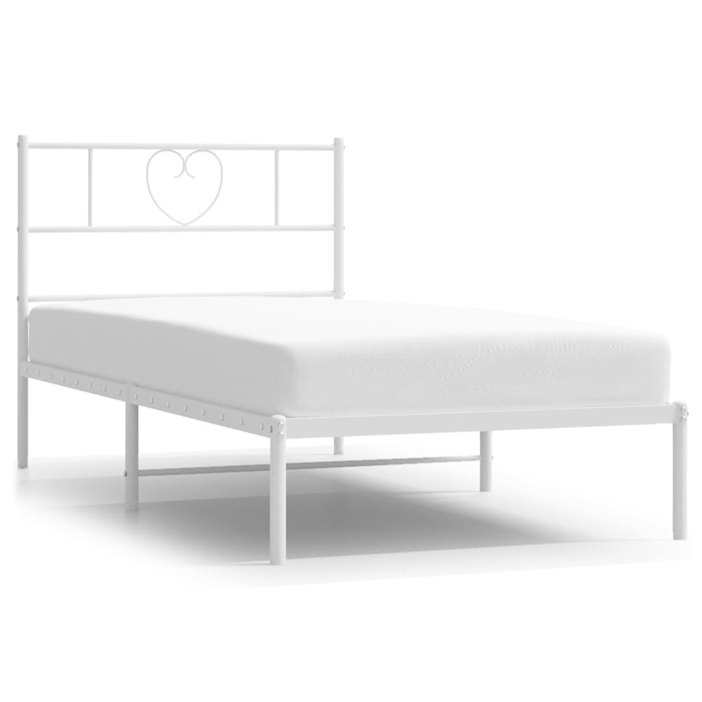 Bed frame with headboard metal white 107x203 cm