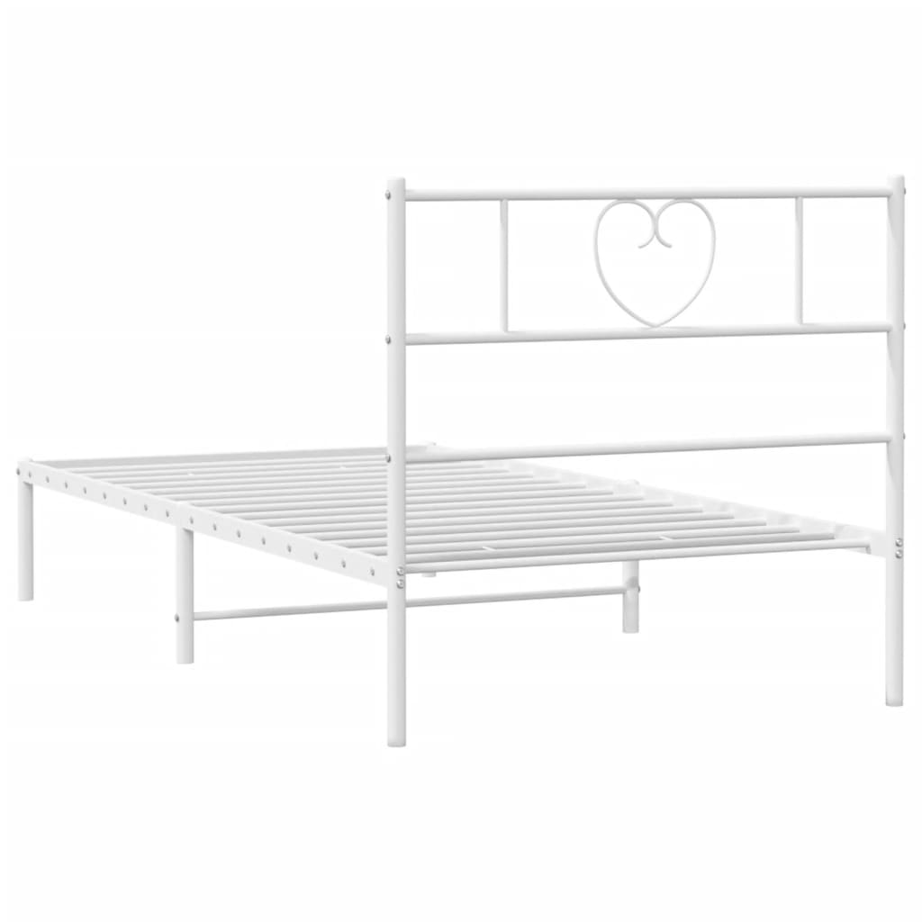 Bed frame with headboard metal white 107x203 cm