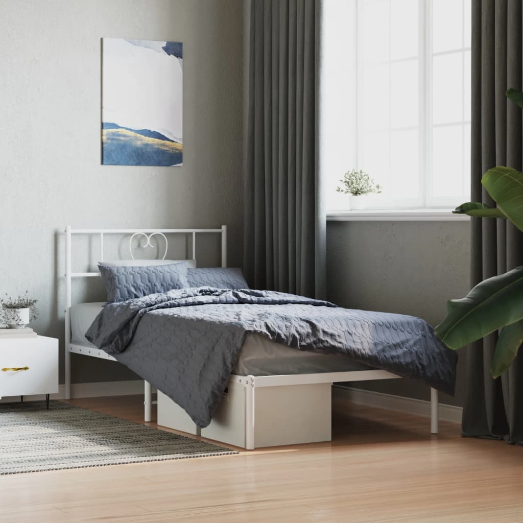 Bed frame with headboard metal white 107x203 cm