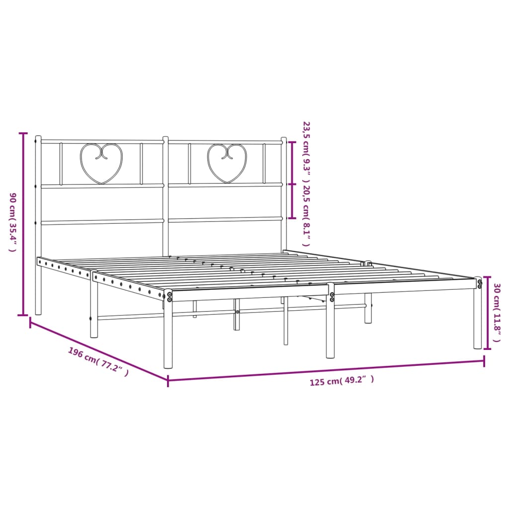 Bed frame with headboard metal white 120x190 cm